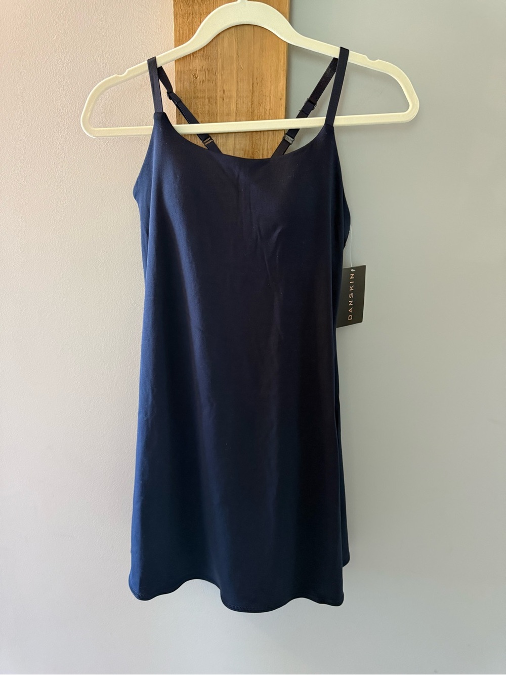 Danskin Dark Navy Slip Dress with Adjustable Straps & Sewn in Shorts, S, NWTs